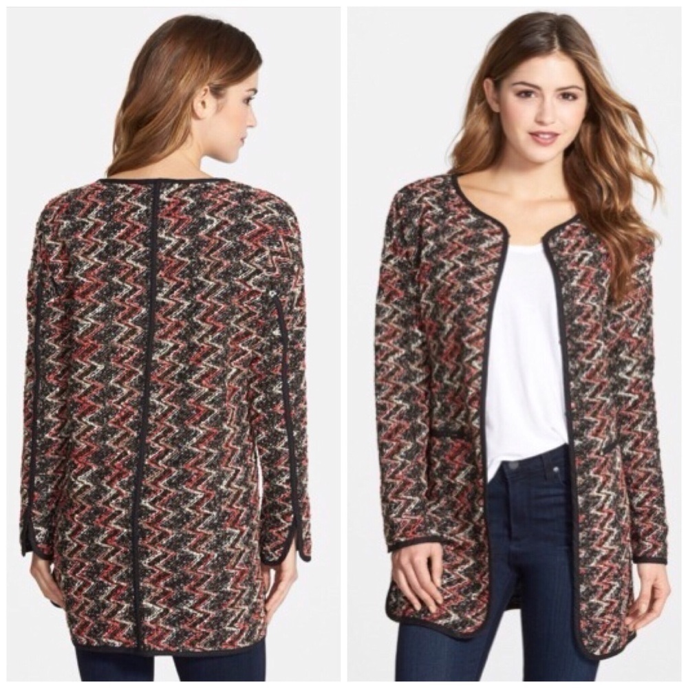 Sanctuary Kimono City Collarless Knit Jacket Red Zig Zag L